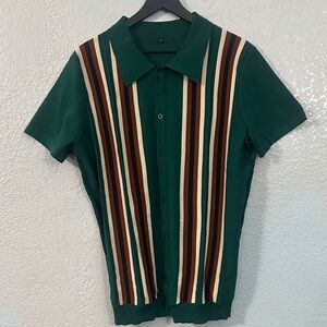 Stylish Green Striped Men's button up Shirt sz large